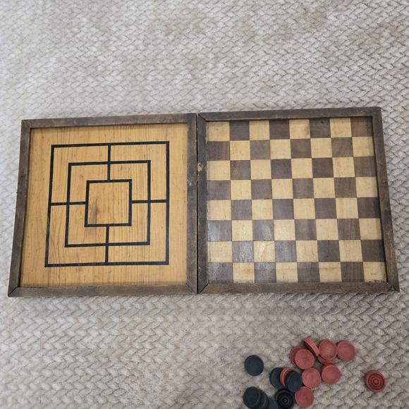 Other - Vintage Wooden Checkers Backgammon Set Folding Board Games Rustic Decor.